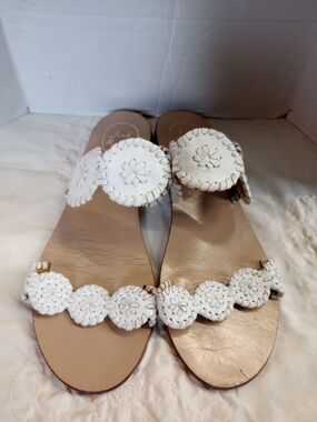 Jack Rogers White Women's Leather Circle-Detail Slide Sandals Size 9M